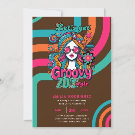 70s Groovy Boogie Retro Disco Verjaardagsfeestje Kaart (Voorkant)