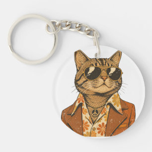 70s Groovy Cool Cat & vos Sleutelhanger