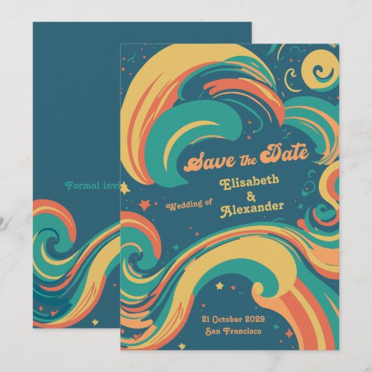 70's  groovy disco Save the date Kaart (Voorkant / Achterkant)