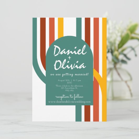 70's Groovy Element bekleed met QR-bruiloft Kaart (Staand voorkant)