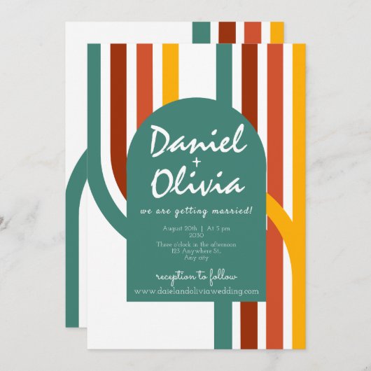 70's Groovy Element bekleed met QR-bruiloft Kaart (Voorkant / Achterkant)