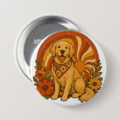 70s Groovy Golden Retriever Ronde Button 7,6 Cm (Voorkant /achterkant)