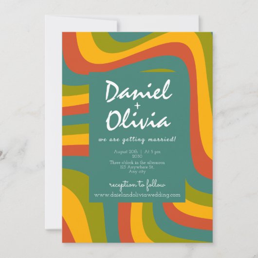 70's Groovy met foto / QR bruiloft uitnodiging (Voorkant)