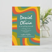 70's Groovy met foto / QR bruiloft uitnodiging (Staand voorkant)