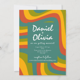 70's Groovy met foto / QR bruiloft uitnodiging