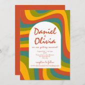 70's Groovy met QR bruiloft uitnodiging (Voorkant / Achterkant)