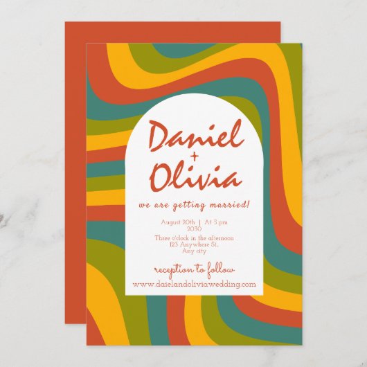 70's Groovy met QR bruiloft uitnodiging (Voorkant / Achterkant)