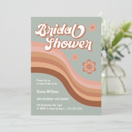 70's Groovy Retro Daisy Vrijgezellenfeest Sage Gre Kaart (Staand voorkant)