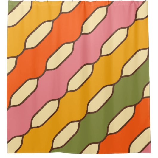 70s Groovy Retro Kleurrijk Patroon Douchegordijn (Voorkant)