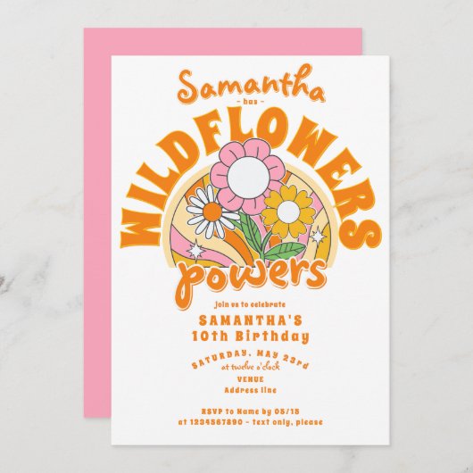 70s Groovy Retro Wildflower Power Verjaardag Kaart (Voorkant / Achterkant)