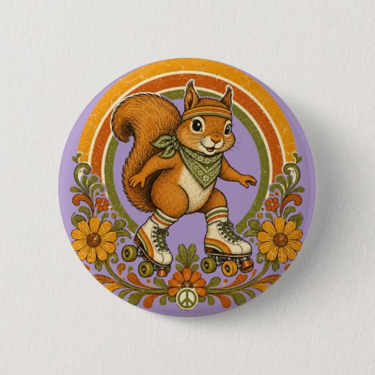 70s Groovy Roller Skating Eekhoorn Ronde Button 5,7 Cm (Voorkant)