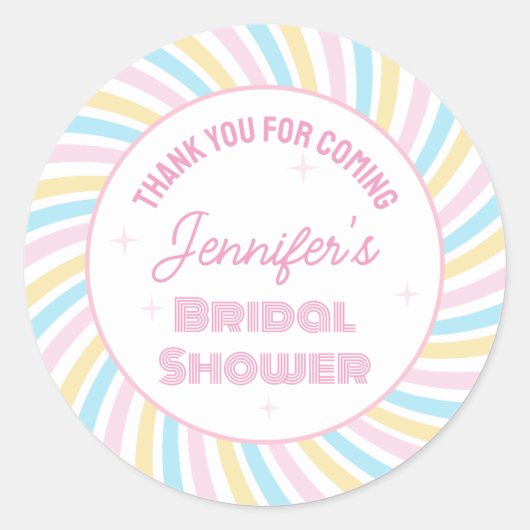 70s Groovy Roze Bruiloftsfeest Bedankt Voor Je Kom Ronde Sticker (Voorkant)