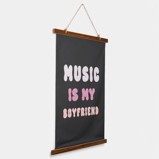 70s Groovy Typography - Muziek is mijn vriend Hangend Wandkleed (Gebogen)