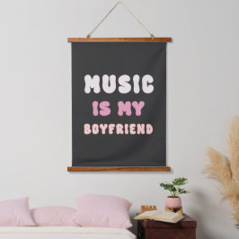 70s Groovy Typography - Muziek is mijn vriend Hangend Wandkleed