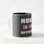 70s Groovy Typography - Muziek is mijn vriend Tweekleurige Koffiemok (Voorkant links)