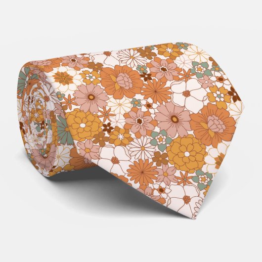 70s Hippie Bloem Patroon Retro Stropdas (Opgerold)