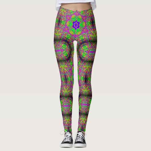 70's hippie groovy psychedelic green leggings (Voorkant)