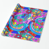 70's hippie peace and love wrapping paper cadeaupapier (Uitgerold)