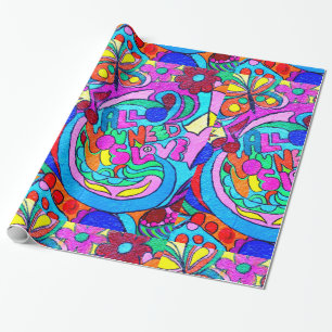 70's hippie peace and love wrapping paper cadeaupapier