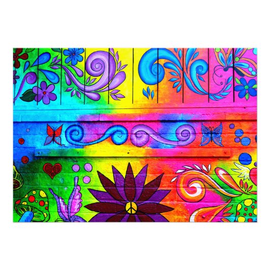 70's hippie psychedelic mural foto print afdruk (Voorkant)