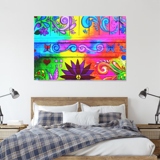 70's hippie psychedelische muurschildering verpakt canvas afdruk (Insitu (Slaapkamer))
