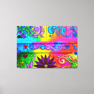 70's hippie psychedelische muurschildering verpakt canvas afdruk
