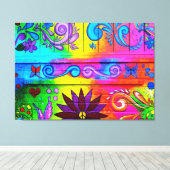 70's hippie psychedelische muurschildering verpakt canvas afdruk (Insitu (Houten vloer))