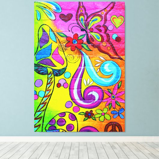 70's hippie psychedelische vlinder canvas (Insitu (Houten vloer))