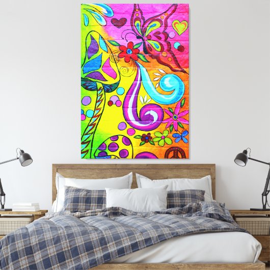70's hippie psychedelische vlinder canvas (Insitu (Slaapkamer))