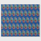 70s  kerstkerstman Vintage Retroblauw Cadeaupapier (Vlak)