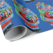 70s  kerstkerstman Vintage Retroblauw Cadeaupapier (Rol Hoek)