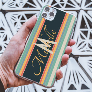70s kleurrijk Stripe monogram initiaal Case-Mate iPhone Case