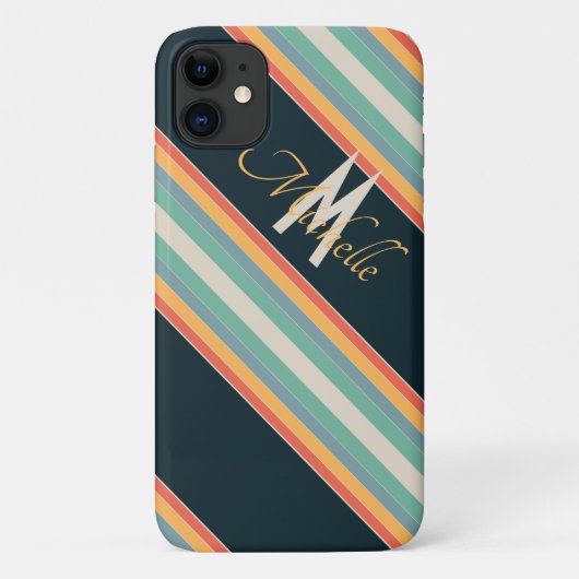 70s kleurrijke Stripes Monogram initialen esthetis Case-Mate iPhone Case (Achterkant)