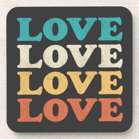 70s Liefde Retro Distressed Repeat Type Bier Onderzetter (Voorkant)