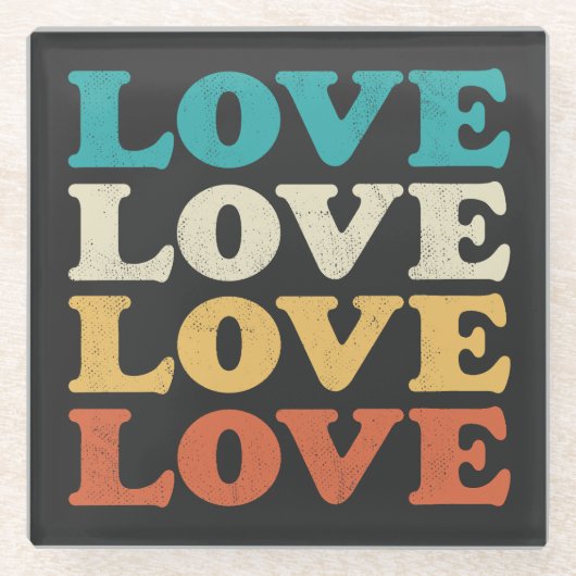 70s Liefde Retro Distressed Repeat Type Glazen Onderzetter (Voorkant)