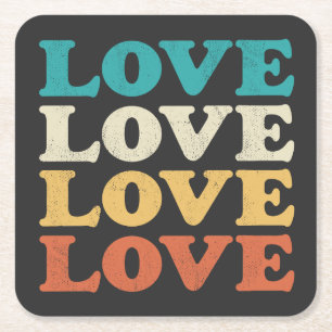 70s Liefde Retro Distressed Repeat Type Kartonnen Onderzetters