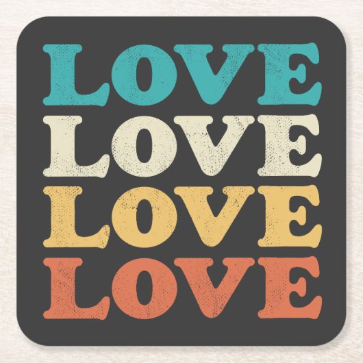 70s Liefde Retro Distressed Repeat Type Kartonnen Onderzetters (Voorkant)