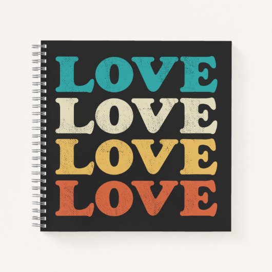 70s Liefde Retro Distressed Repeat Type Notitieboek (Voorkant)