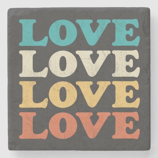 70s Liefde Retro Distressed Repeat Type Stenen Onderzetter (Voorkant)