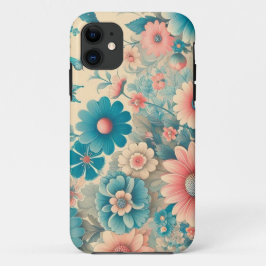 70s  Meadow Blauw & Roze Bloemen Case-Mate iPhone Case