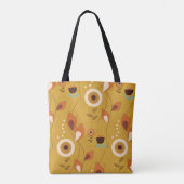 70s Mid Century Moderne Bloemenmosterd Tote Bag (Achterkant)