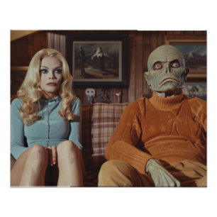 70s Monster en vrouw op de bank Foto Afdruk