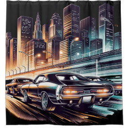 70s Muscle Car Cityscape Douchegordijn