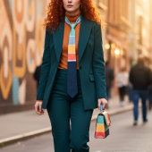 70s  Navy blauw geel roze strepen patroon Stropdas