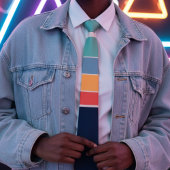 70s  Navy blauw geel roze strepen patroon Stropdas