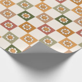 70s Nostalgie Retro Gelukkig Gezicht Bloem Kerstmi Cadeaupapier (Hoek)