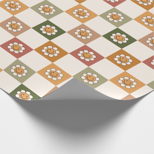 70s Nostalgie Retro Gelukkig Gezicht Bloem Kerstmi Cadeaupapier (Hoek)