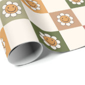 70s Nostalgie Retro Gelukkig Gezicht Bloem Kerstmi Cadeaupapier (Rol Hoek)