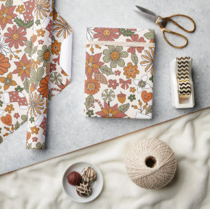 70s Nostalgie Retro Groovy Bloem Kerstmis Cadeaupapier