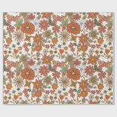 70s Nostalgie Retro Groovy Bloem Kerstmis Cadeaupapier (Vlak)